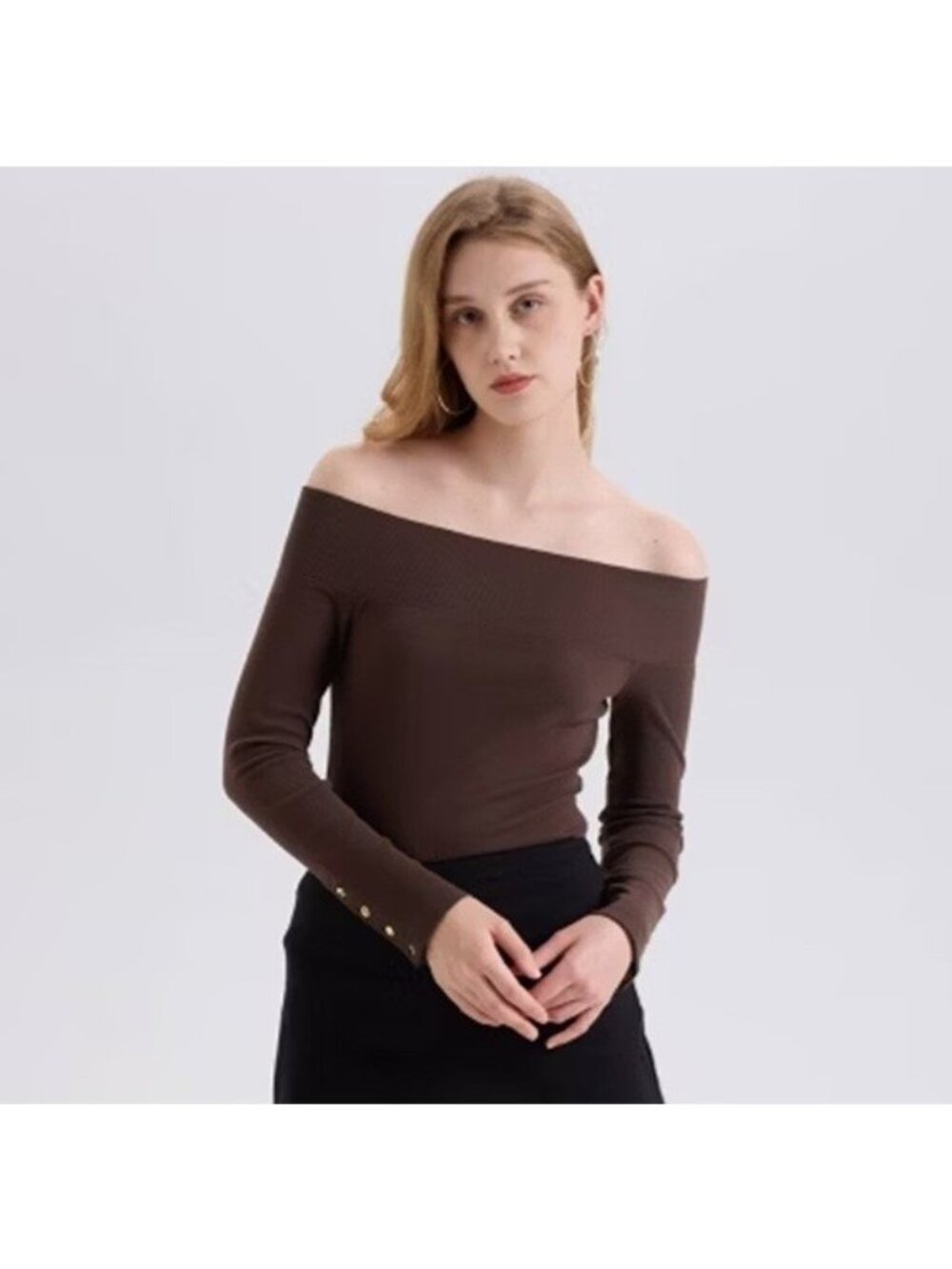 Wild Fable Women's Brown Ribbed Off Shoulder Long Sleeve Top Blouse Size S New
